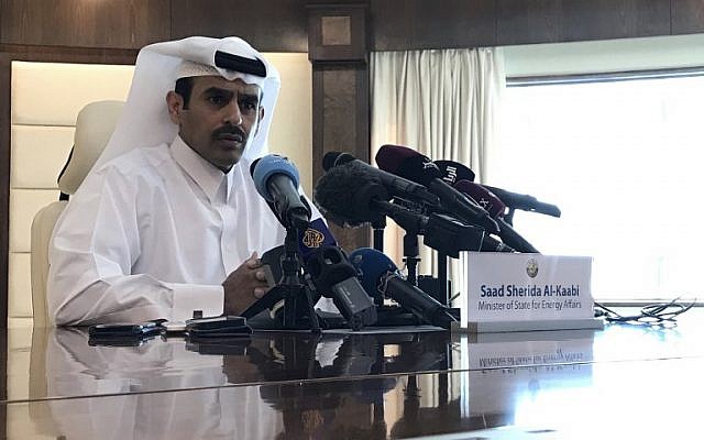 Saad Sherida Al-Kaabi, Qatari Minister of State for Energy Affairs, speaks during a press conference in the capital Doha on December 3, 2018. (Anne LEVASSEUR/AFP) Saad Sherida Al-Kaabi, Qatari Minister of State for Energy Affairs, speaks during a press conference in the capital Doha on December 3, 2018. (Anne LEVASSEUR/AFP)