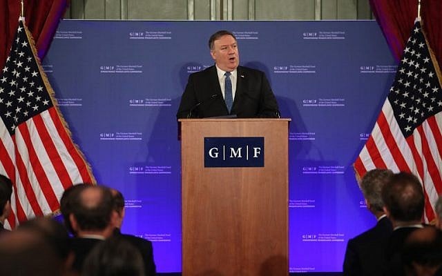 US Secretary of State Mike Pompeo speaks during an event at the Concert Noble in Brussels on December 4, 2018. (Francisco Seco/POOL/AFP) US Secretary of State Mike Pompeo speaks during an event at the Concert Noble in Brussels on December 4, 2018. (Francisco Seco/POOL/AFP)