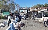 The scene of a car bombing in front of a police station in the city of Chabahar, southern Iran, on December 6, 2018. (STR/Fars News Agency/AFP)