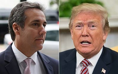 This combination of pictures created on April 11, 2018, shows Michael Cohen (L) and US President Donald Trump. (Mark Wilson and Nicholas Kamm/various sources/AFP)