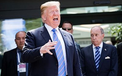 In this photo from June 9, 2018, US President Donald Trump speaks as he leaves the G7 summit in La Malbaie, Quebec. (Lars Hagberg / AFP)