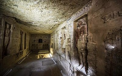 This picture taken on December 15, 2018 shows a view of a newly-discovered tomb belonging to the high priest "Wahtye" who served during the fifth dynasty reign of King Neferirkare (between 2500-2300 BC), at the Saqqara necropolis, 30 kilometres south of the Egyptian capital Cairo. (Khaled DESOUKI / AFP)