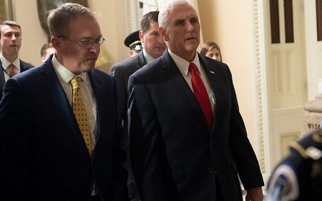US Vice President Mike Pence and Mick Mulvaney (L), Director of the Office of Management and Budget (OMB) and incoming White House Chief of Staff, walk between meetings to discuss a possible government shutdown, at the US Capitol in Washington, DC, December 21, 2018. (SAUL LOEB / AFP) US Vice President Mike Pence and Mick Mulvaney (L), Director of the Office of Management and Budget (OMB) and incoming White House Chief of Staff, walk between meetings to discuss a possible government shutdown, at the US Capitol in Washington, DC, December 21, 2018. (SAUL LOEB / AFP)