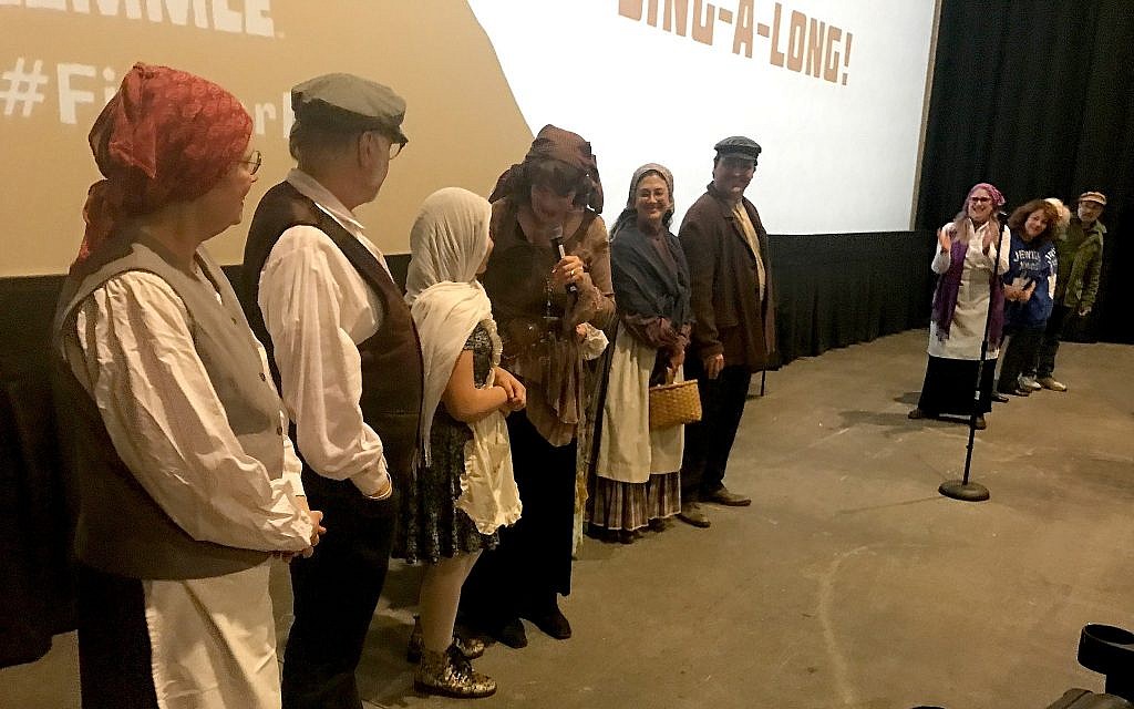 Participants at a Laemmle theater dressed up as 'Fiddler on the Roof' characters. (Courtesy of Laemmle.com/via JTA)