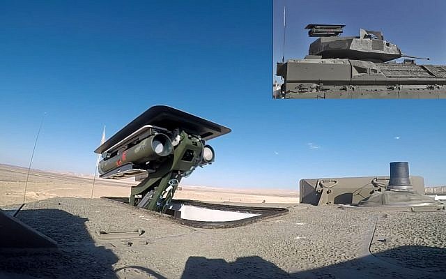 An unmanned Spike anti-tank missile system is seen atop the turret of a Namer armored personnel carrier. (Defense Ministry) An unmanned Spike anti-tank missile system is seen atop the turret of a Namer armored personnel carrier. (Defense Ministry)