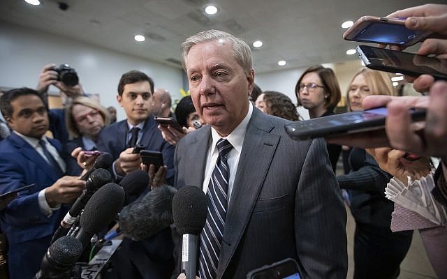 Sen. Lindsey Graham, R-South Carolina, chairman of the Subcommittee on Crime and Terrorism, speaks to reporters after a closed-door security briefing by CIA Director Gina Haspel on the slaying of Saudi journalist Jamal Khashoggi and involvement of the Saudi crown prince, Mohammed bin Salman, at the Capitol in Washington, Tuesday, December 4, 2018. (AP Photo/J. Scott Applewhite) Sen. Lindsey Graham, R-South Carolina, chairman of the Subcommittee on Crime and Terrorism, speaks to reporters after a closed-door security briefing by CIA Director Gina Haspel on the slaying of Saudi journalist Jamal Khashoggi and involvement of the Saudi crown prince, Mohammed bin Salman, at the Capitol in Washington, Tuesday, December 4, 2018. (AP Photo/J. Scott Applewhite)
