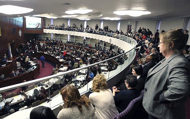 In this Feb 6, 2017, file photo, spectators look watch the Nevada State Assembly on the opening day of the Legislative Session in Carson City, Nev. Nevada became the first state in the U.S. with an overall female-majority in the Legislature on Tuesday, Dec. 18, 2018, when county officials in Las Vegas appointed two women to fill vacancies in the state Assembly. (AP Photo/Lance Iversen, File) In this Feb 6, 2017, file photo, spectators look watch the Nevada State Assembly on the opening day of the Legislative Session in Carson City, Nev. Nevada became the first state in the U.S. with an overall female-majority in the Legislature on Tuesday, Dec. 18, 2018, when county officials in Las Vegas appointed two women to fill vacancies in the state Assembly. (AP Photo/Lance Iversen, File)