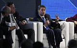 Honduras' President Juan Orlando Hernandez talks during an economic forum as part the XXVI Iberoamerican Summit in Antigua, Guatemala, November 15, 2018 (AP Photo/Moises Castillo)