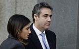 Michael Cohen, right, US President Donald Trump's former lawyer, arrives at federal court for his sentencing for dodging taxes, lying to Congress and violating campaign finance laws in New York , December 12, 2018. (AP Photo/Julio Cortez)