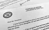 Part of US Defense Secretary Jim Mattis' resignation letter to President Donald Trump is photographed in Washington, on December 20, 2018. (AP Photo/Jon Elswick)