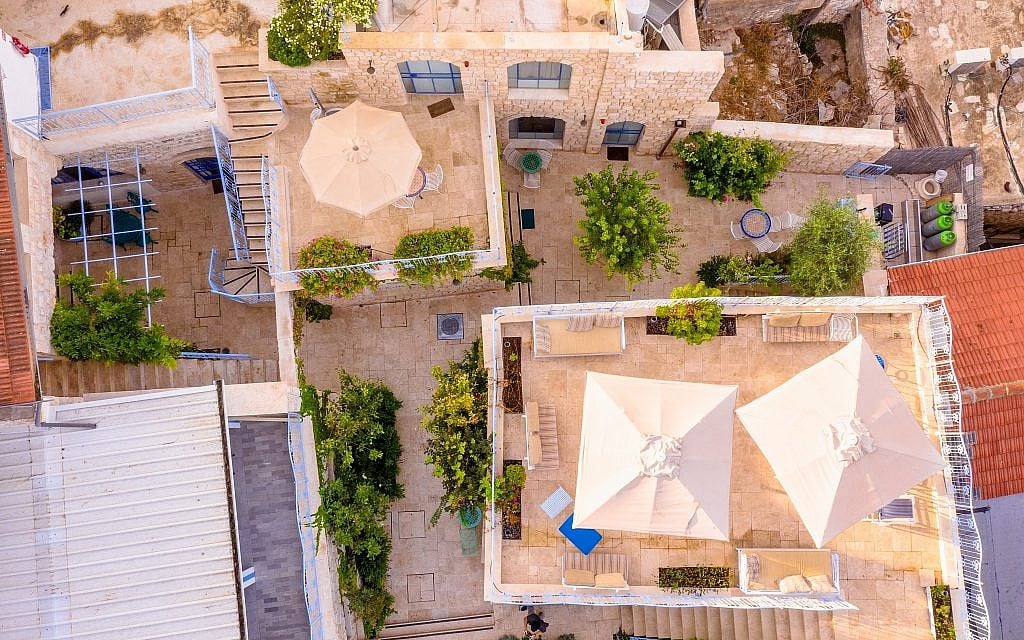 An aerial view The Way Inn, Genine and Roni Barel's charming set of guest rooms in Safed's Old City (Courtesy Jordan Polevoy)