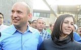 Naftali Bennett, leader of the Jewish Home party, and his wife Gilat make their way to the ballot box to cast a vote in the Israeli general elections on January 22, 2012 (Yossi Zeliger/Flash90)