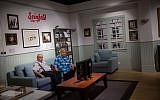 Visitors at the "Let There Be Laughter – Jewish Humor Around the World" exhibit at the Museum of the Jewish People at Beit Hatfutsot on August 13, 2018. (Miriam Alster/Flash90)