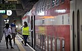Commuters at the newly built Yitzhak Navon train station in Jerusalem, September 25, 2018. (Aharon Krohn/Flash90)