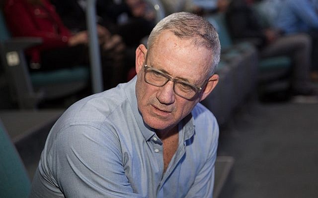 IDF Chief of Staff Benny Gantz attends a farewell ceremony for outgoing Israeli chief of Police Roni Alsheich, in Beit Shemesh, on November 29, 2018. (Yonatan Sindel/Flash90) IDF Chief of Staff Benny Gantz attends a farewell ceremony for outgoing Israeli chief of Police Roni Alsheich, in Beit Shemesh, on November 29, 2018. (Yonatan Sindel/Flash90)