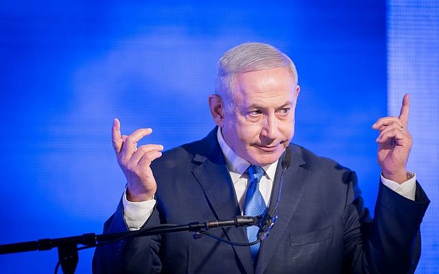 Prime Minister Benjamin Netanyahu at a Likud event in Kfar Maccabiah, Ramat Gan, on December 2, 2018. (Miriam Alster/Flash90) Prime Minister Benjamin Netanyahu at a Likud event in Kfar Maccabiah, Ramat Gan, on December 2, 2018. (Miriam Alster/Flash90)