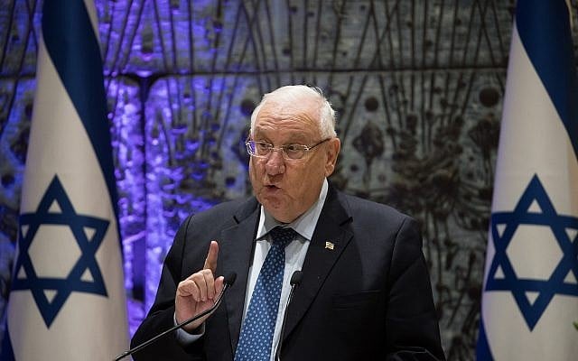 President Reuven Rivlin speaks during a ceremony awarding people who donate to the fight against human trafficking at the President's Residence in Jerusalem on December 2, 2018. (Yonatan Sindel/Flash90) President Reuven Rivlin speaks during a ceremony awarding people who donate to the fight against human trafficking at the President's Residence in Jerusalem on December 2, 2018. (Yonatan Sindel/Flash90)