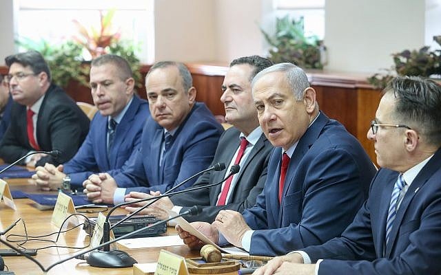 Prime Minister Benjamin Netanyahu leads the weekly cabinet meeting at the Prime Minister's Office in Jerusalem, December 9, 2018. (Marc Israel Sellem/Pool) Prime Minister Benjamin Netanyahu leads the weekly cabinet meeting at the Prime Minister's Office in Jerusalem, December 9, 2018. (Marc Israel Sellem/Pool)