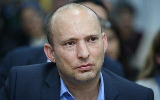 Education Minister Naftali Bennett attends a ceremony in the northern city of Safed, on December 11, 2018. (David Cohen/Flash90) Education Minister Naftali Bennett attends a ceremony in the northern city of Safed, on December 11, 2018. (David Cohen/Flash90)