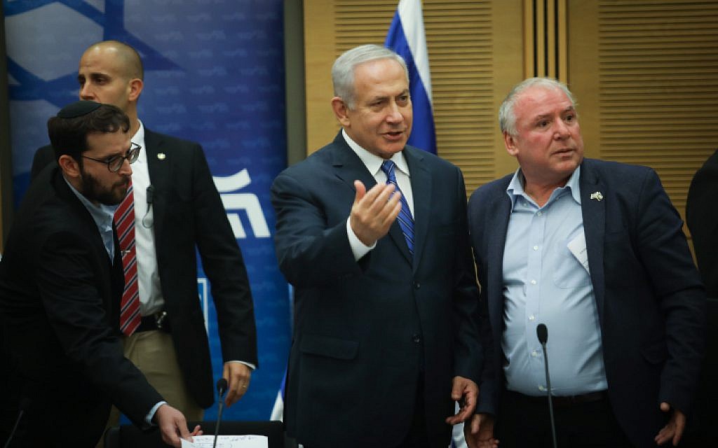 Prime Minister Benjamin Netanyahu leads a Likud faction meeting in the Kneeset in Jerusalem on December 17, 2018. (Hadas Parush/Flash90)