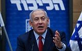 Prime Minister Benjamin Netanyahu announces elections will be held in April, 2019, at a Likud faction meeting in the Knesset, December 24, 2018. (Yonatan Sindel/FLASH90)