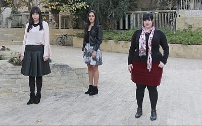 (L-R) Ellie Sapper, Nicole Meyer and Dassi Erlich in Jerusalem on November 29, 2018. (Jacob Magid/Times of Israel)