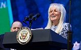 Miriam Adelson speaks at the Israeli-American Council conference in Hollywood, Florida, November 30, 2018. (Perry Bindelglass/Israeli-American Council/via JTA)