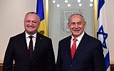 Prime Minister Benjamin Netanyahu hosts Moldovan President Igor Dodon on his first visit to Israel, December 18, 2018 (Kobi Gideon / GPO)