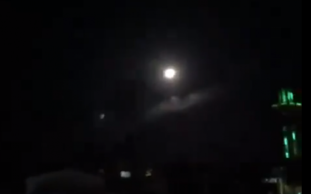A screenshot from video on social media purporting to show a Syrian surface-to-air missile being fired near Damascus on December 25, 2018. (Screen capture: Twitter)