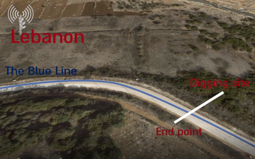 A screenshot from a video released by the Israel Defense Forces on December 19, 2018, shows the route of a cross-border attack tunnel it says was dug the Lebanese terror group Hezbollah. (Israel Defense Forces)