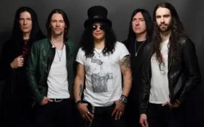 Guitarist Slash, (center), will play in Tel Aviv on July 9, 2019 with his band, Slash featuring Myles Kennedy and The Conspirators (Courtesy PR)