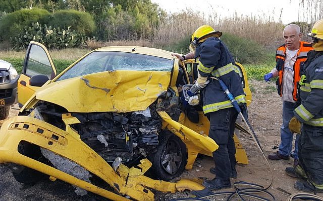 The scene of a car crash in the Eshkol Regional Council on December 9, 2018. (Fire and Rescue Services)