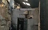 The burned-out remains of a small dwelling near the Church of Mary Magdalene on the slopes of the Mount of Olives, engulfed in a fire on December 23, 2018, that claimed the life of 91-year-old nun Silva Maria Selaso. (Kan screen capture)