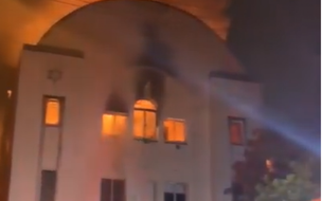A fire burns in Beit Midrash Morasha, also known as Arthur’s Road Shul in Cape Town, South Africa on December 4, 2018 (Screenshot/YouTube) A fire burns in Beit Midrash Morasha, also known as Arthur’s Road Shul in Cape Town, South Africa on December 4, 2018 (Screenshot/YouTube)