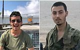 A photo composite shows Sgt. Yosef Cohen, left, and Staff Sgt. Yovel Mor Yosef of the IDF's Kfir Brigade who were killed on December 13, 2018, in a terrorist shooting attack near the Givat Assaf settlement outpost in the central West Bank. (Israel Defense Forces)