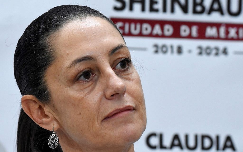 Claudia Sheinbaum, the first Jewish mayor of Mexico City, speaks during a press conference in Mexico City, Aug. 1, 2018. (Carlos Tischler/Getty Images via JTA) Claudia Sheinbaum, the first Jewish mayor of Mexico City, speaks during a press conference in Mexico City, Aug. 1, 2018. (Carlos Tischler/Getty Images via JTA)