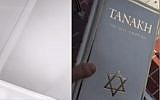 Video of Miami officer throwing Jewish bible and box with Star of David into trash (Screen grab courtesy of Adorno-Cunill & Damas Law Office via NBC Miami)