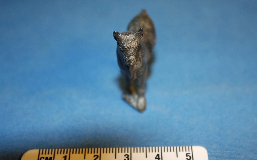 The miniature Roman-era bronze bull discovered in the foundation of a 3rd century pool in Zippori National Park. (Tsvika Tsur/Israel Nature and Parks Authority)