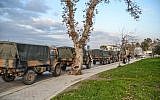 A Turkish military convoy at Kirikhan, in Hatay region at the Syria border, on January 12, 2019. (STRINGER / DHA / AFP)