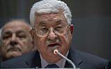 Palestinian Authority President Mahmoud Abbas addresses the Group of 77 on January 15, 2019 at the United Nations in New York (Don Emmert/AFP)