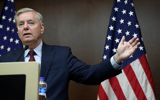 US Senator Lindsey Graham holds a media conference at JW Marriott Hotel in Ankara, on January 19, 2019. (Adem ALTAN / AFP) US Senator Lindsey Graham holds a media conference at JW Marriott Hotel in Ankara, on January 19, 2019. (Adem ALTAN / AFP)