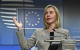 High Representative of the European Union for Foreign Affairs and Security Policy Federica Mogherini  gives a joint press conference during a Foreign Affairs Ministerial meeting at the EU headquarters in Brussels on January 21, 2019. (John Thys/AFP)