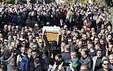 Mourners carry the coffin of Israeli student Aya Maasarwe during her funeral in the northern town of Baqa al-Gharbiya, on January 23, 2019. (Ahmad GHARABLI/AFP)