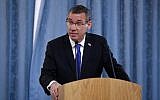 Israel's then-Ambassador to the United Kingdom, Mark Regev delivers a speech at the annual Holocaust Memorial Commemoration event, co-hosted with the Israeli Embassy, in central London on January 23, 2019. - The Foreign Secretary will deliver a keynote speech and unveil the Frank Foley bust. Frank Foley was a British Secret Intelligence Service Officer who in the late 1930s saved thousands of Jews by helping them escape Nazi Germany. (Tolga AKMEN / POOL / AFP)