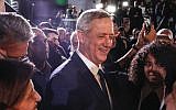 Benny Gantz arrives to deliver his first electoral speech in Tel Aviv on January 29, 2019. (Jack Guez/AFP)