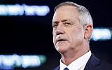 Former IDF chief of staff Benny Gantz delivers his first electoral speech in Tel Aviv on January 29, 2019. (Jack Guez/AFP)