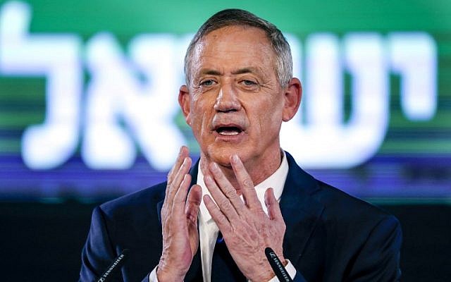 Former IDF chief of staff Benny Gantz delivers his first electoral speech, in Tel Aviv on January 29, 2019. (Thomas COEX / AFP) Former IDF chief of staff Benny Gantz delivers his first electoral speech, in Tel Aviv on January 29, 2019. (Thomas COEX / AFP)