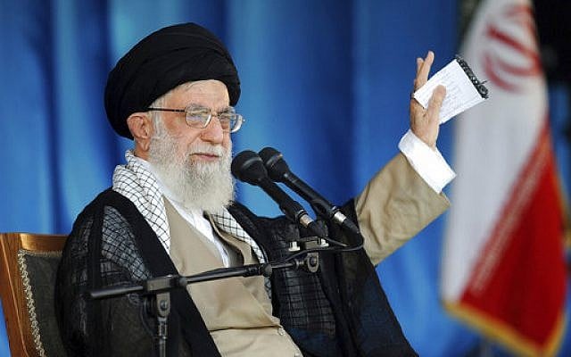 Iranian Supreme Leader Ayatollah Ali Khamenei at a gathering of the Basij, an all-volunteer force under the Revolutionary Guard, in Tehran, October 4, 2018. (Office of the Iranian Supreme Leader via AP) Iranian Supreme Leader Ayatollah Ali Khamenei at a gathering of the Basij, an all-volunteer force under the Revolutionary Guard, in Tehran, October 4, 2018. (Office of the Iranian Supreme Leader via AP)