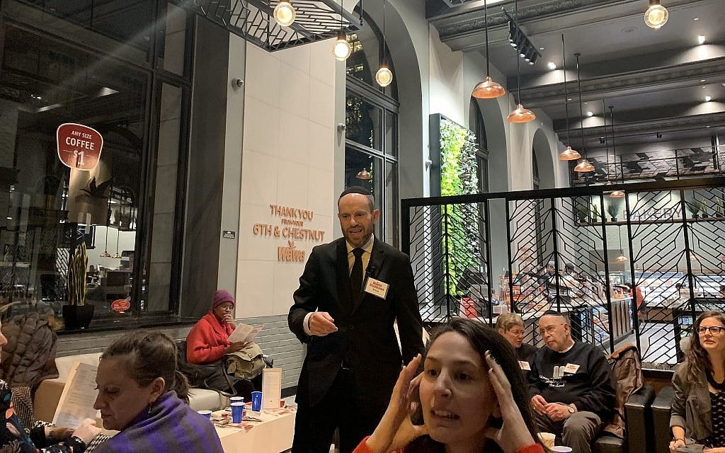 Brian Feldman hosts the Wawa Shabbawa in Philadelphia, January 18, 2019. (Stephen Silver/JTA) Brian Feldman hosts the Wawa Shabbawa in Philadelphia, January 18, 2019. (Stephen Silver/JTA)