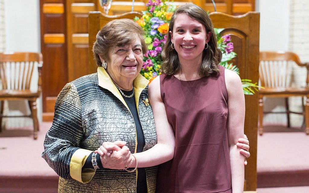 Annie Cohen, right, met Holocaust survivor Ela Weissberger when the teen appeared in a New Orleans production of “Brundibar” in 2016. The children’s opera by Jewish Czech composer Hans Krása was performed by the children of the Theresienstadt concentration camp, including Weissberger. (Courtesy of Cohen) Annie Cohen, right, met Holocaust survivor Ela Weissberger when the teen appeared in a New Orleans production of “Brundibar” in 2016. The children’s opera by Jewish Czech composer Hans Krása was performed by the children of the Theresienstadt concentration camp, including Weissberger. (Courtesy of Cohen)